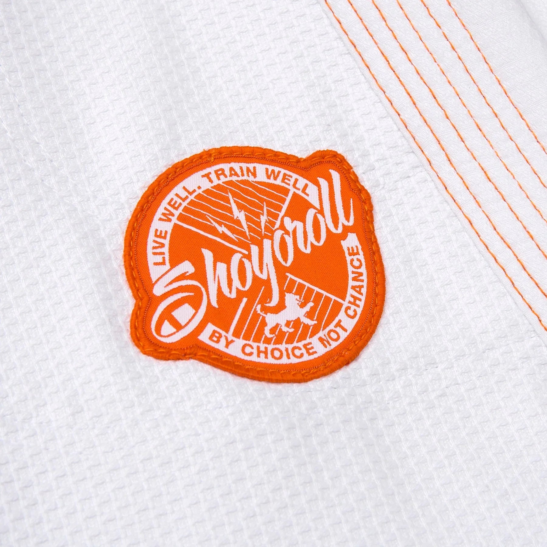 White Pearl Weave BJJ Gi with Orange Stitching – Lightweight Competition Jiu Jitsu Kimono