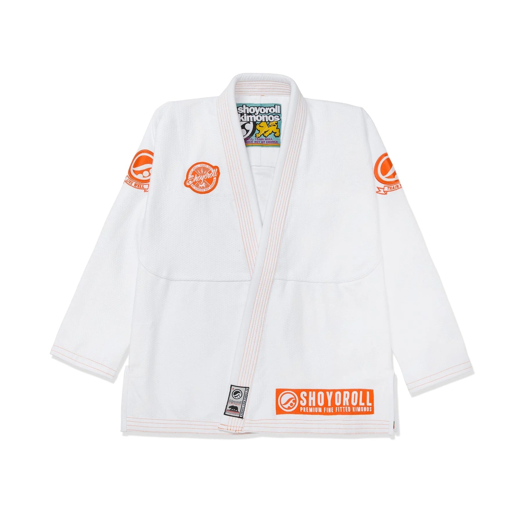 White Pearl Weave BJJ Gi with Orange Stitching – Lightweight Competition Jiu Jitsu Kimono