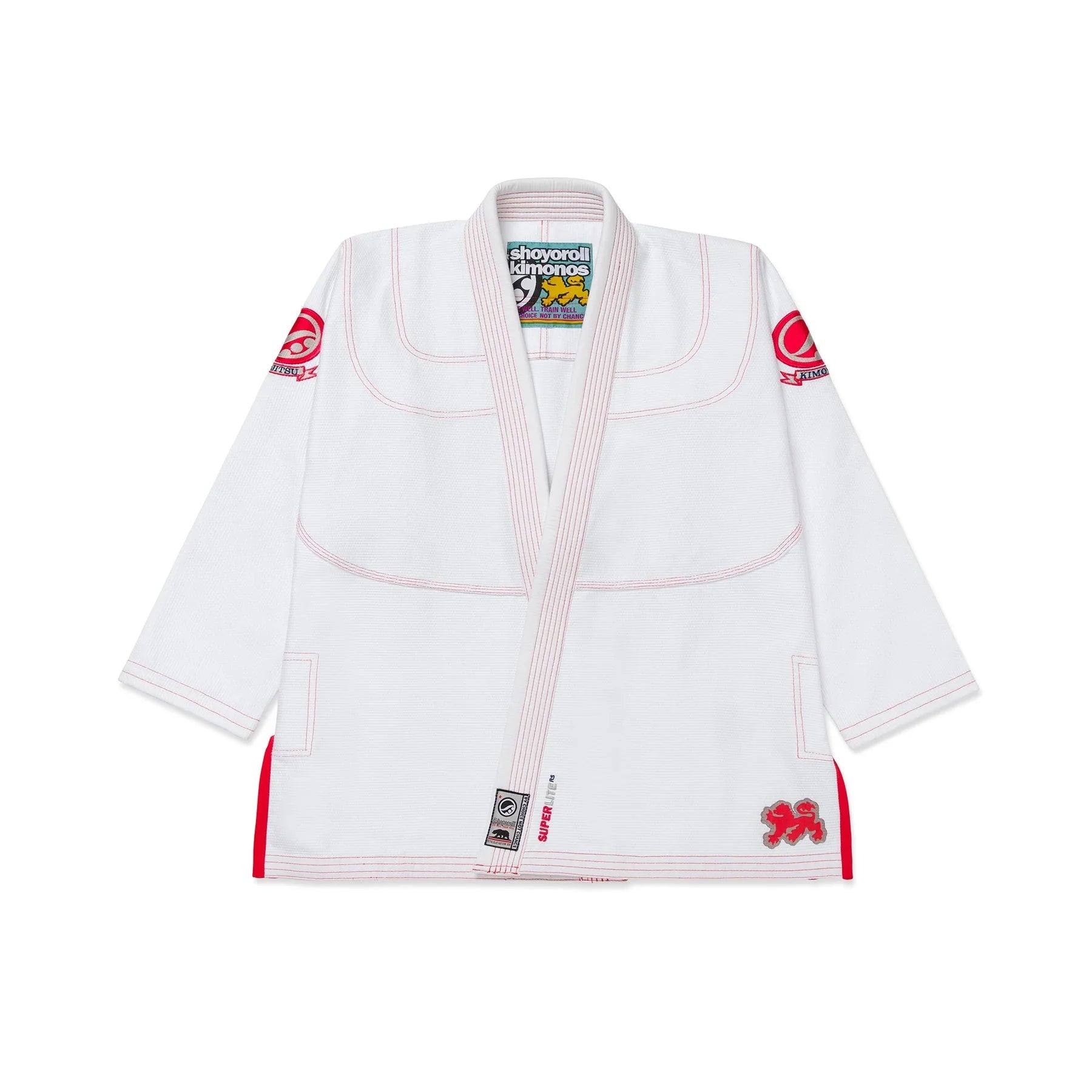 Lightweight White BJJ Gi with Red Stitching – 425 GSM Pearl Weave Jiu Jitsu Kimono