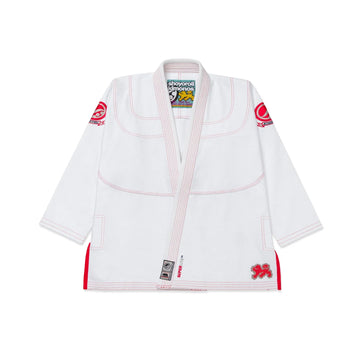Lightweight White BJJ Gi with Red Stitching – 425 GSM Pearl Weave Jiu Jitsu Kimono